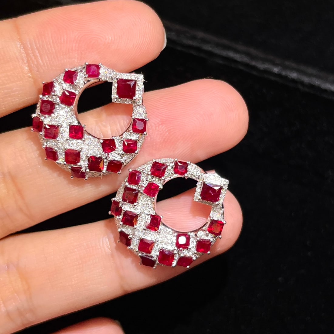 14k Gold 4.61 Ctw Natural Ruby & Diamond Earrings - 5