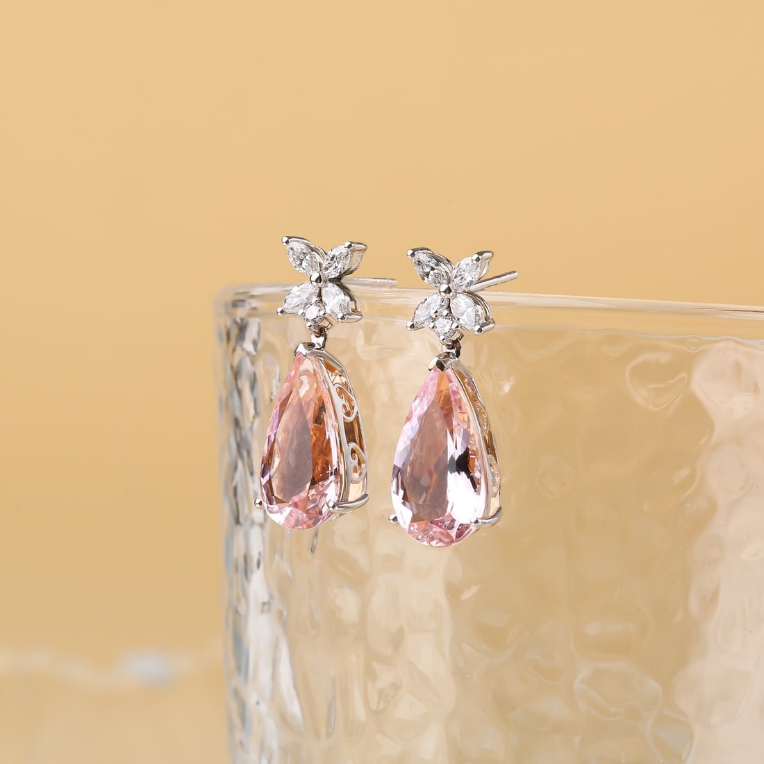 14k Gold 8.82 Ctw Natural Morganite & Diamond Earrings - 4