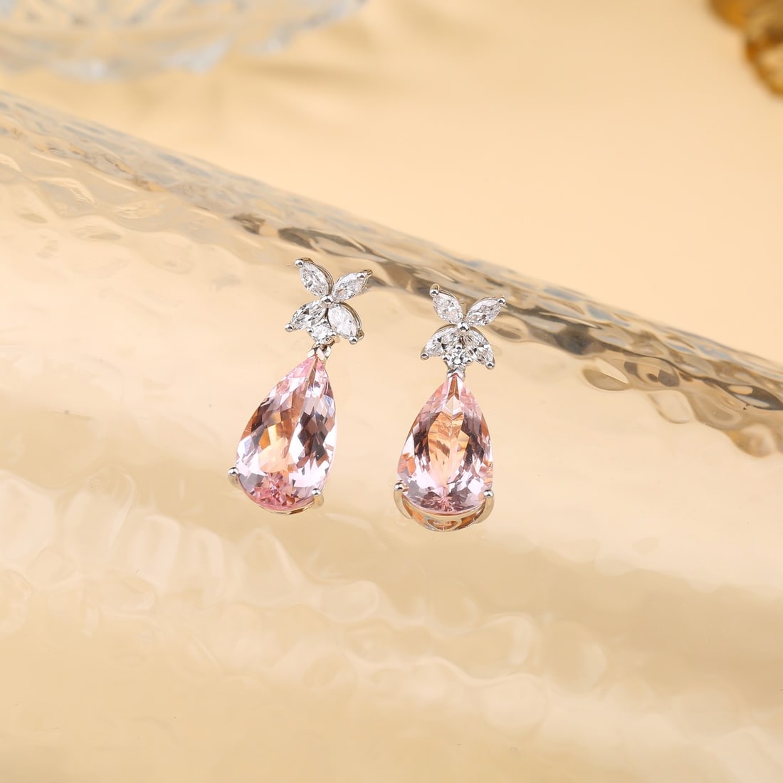 14k Gold 8.82 Ctw Natural Morganite & Diamond Earrings - 5