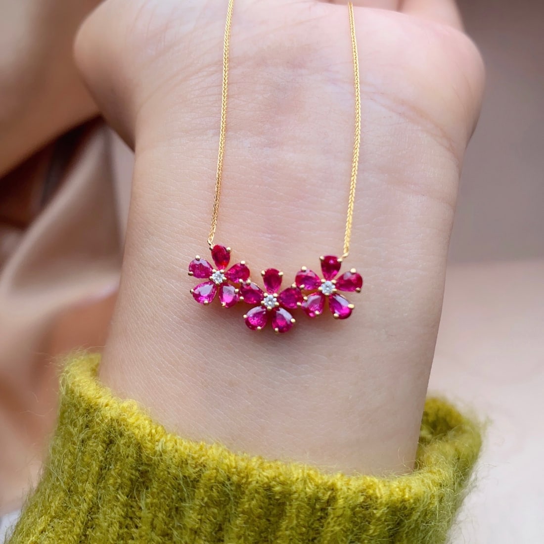 14k Gold 2.50 Ct Natural Ruby & Diamond Necklace - 6