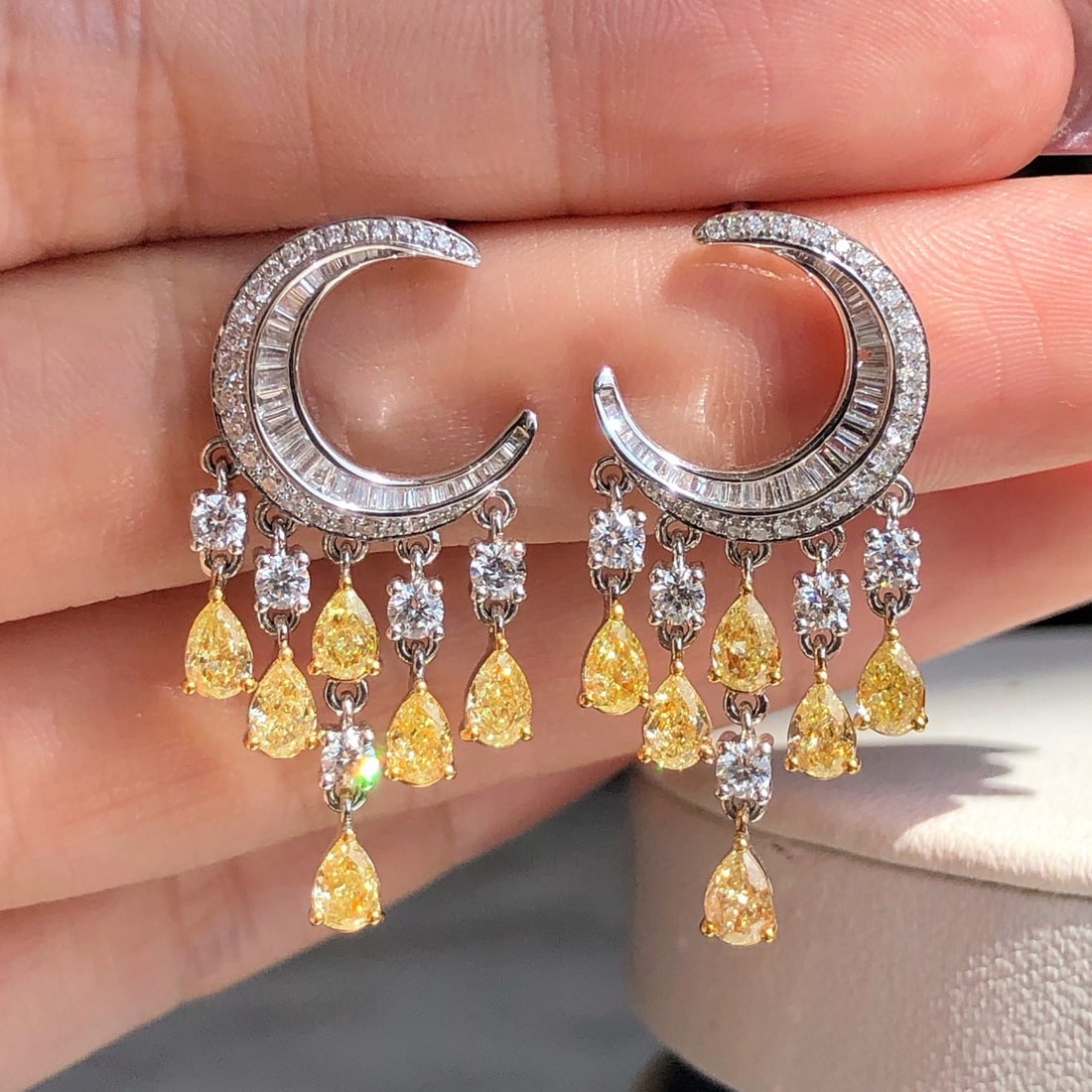 14k Gold 2.70 Ctw Natural Yellow Diamond & Diamond Earrings - 5