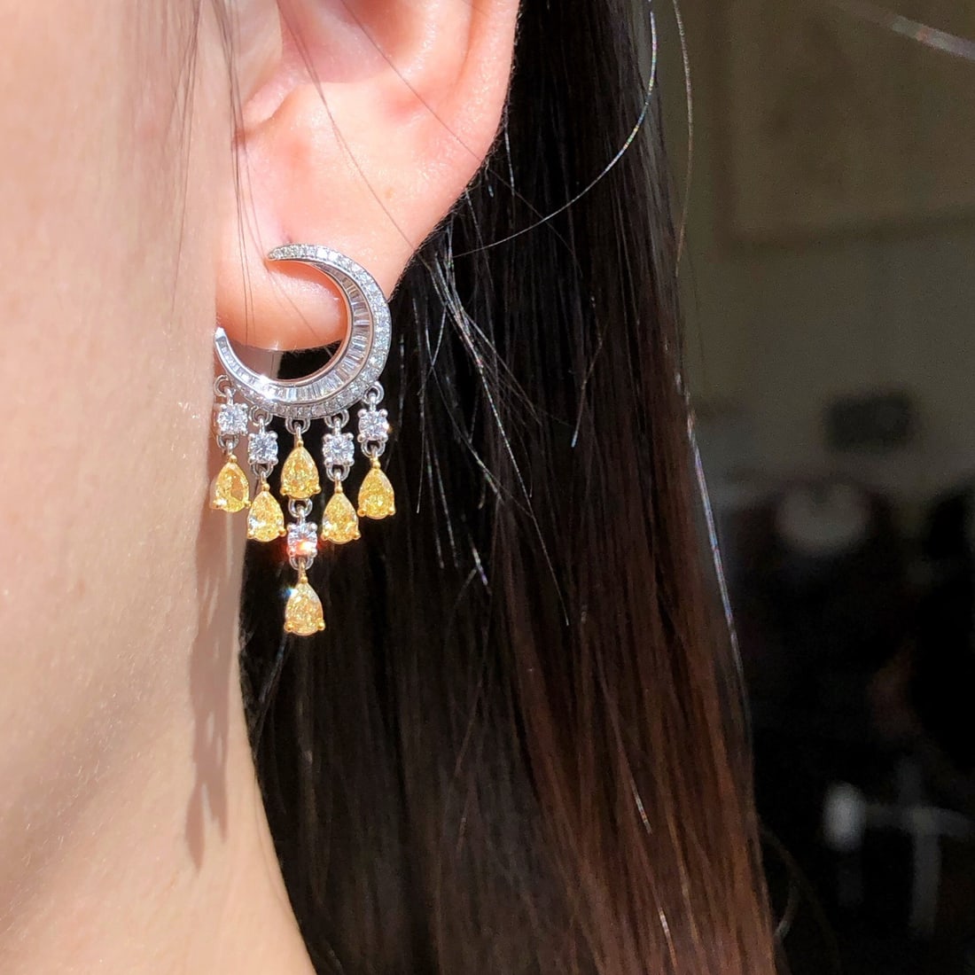 14k Gold 2.70 Ctw Natural Yellow Diamond & Diamond Earrings - 6