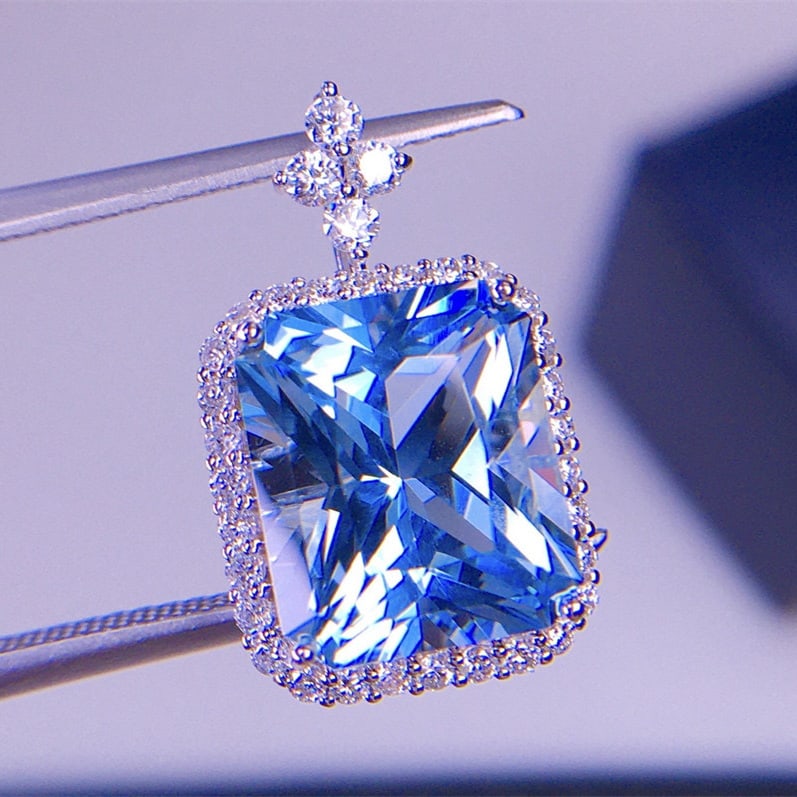 14k Gold 4.5 Ct Natural Aquamarine & Diamond Pendant( Without Chain ) - 5