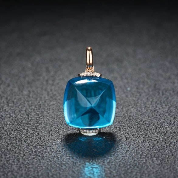 14k Gold 29.12 Ct Natural Topaz & Diamond Pendant( Without Chain ) - 3