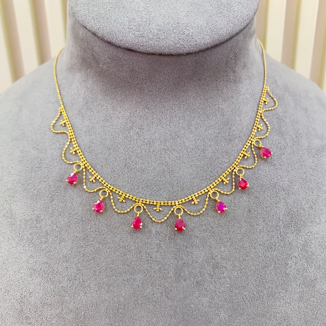 14k Gold 2.80 Ct Natural Ruby Necklace - 5