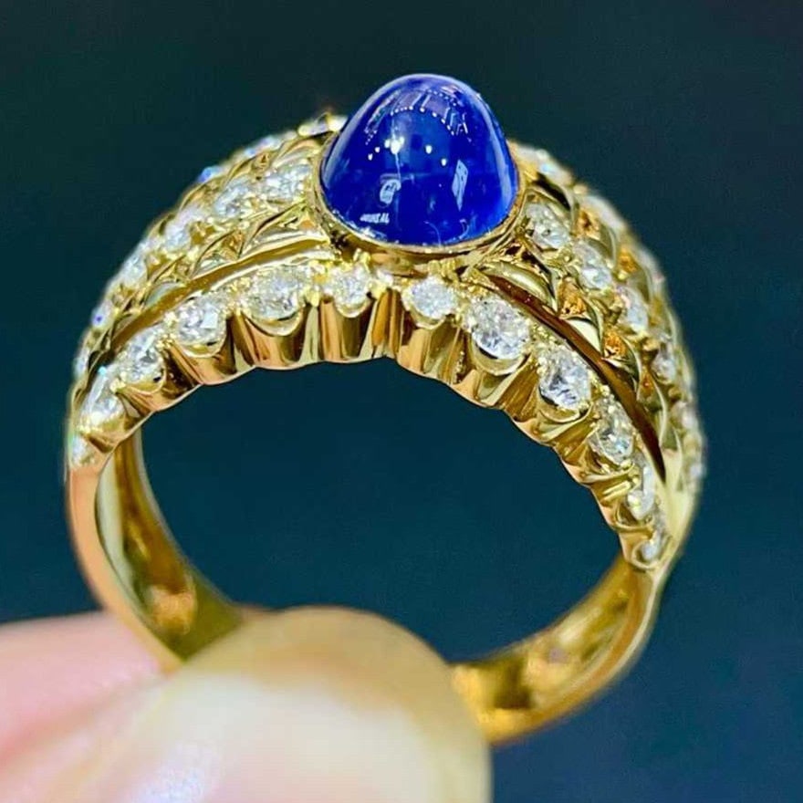 14k Gold 3.31 Ctw Natural Star Sapphire & Diamond Ring - 3