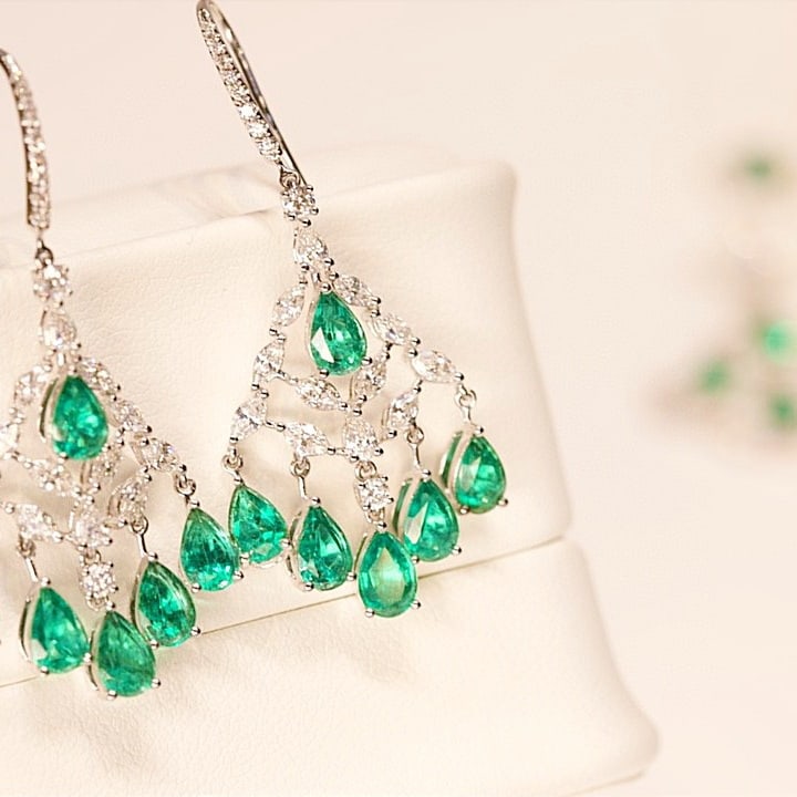 14k Gold 5.46 Ctw Natural Emerald & Diamond Earrings - 2