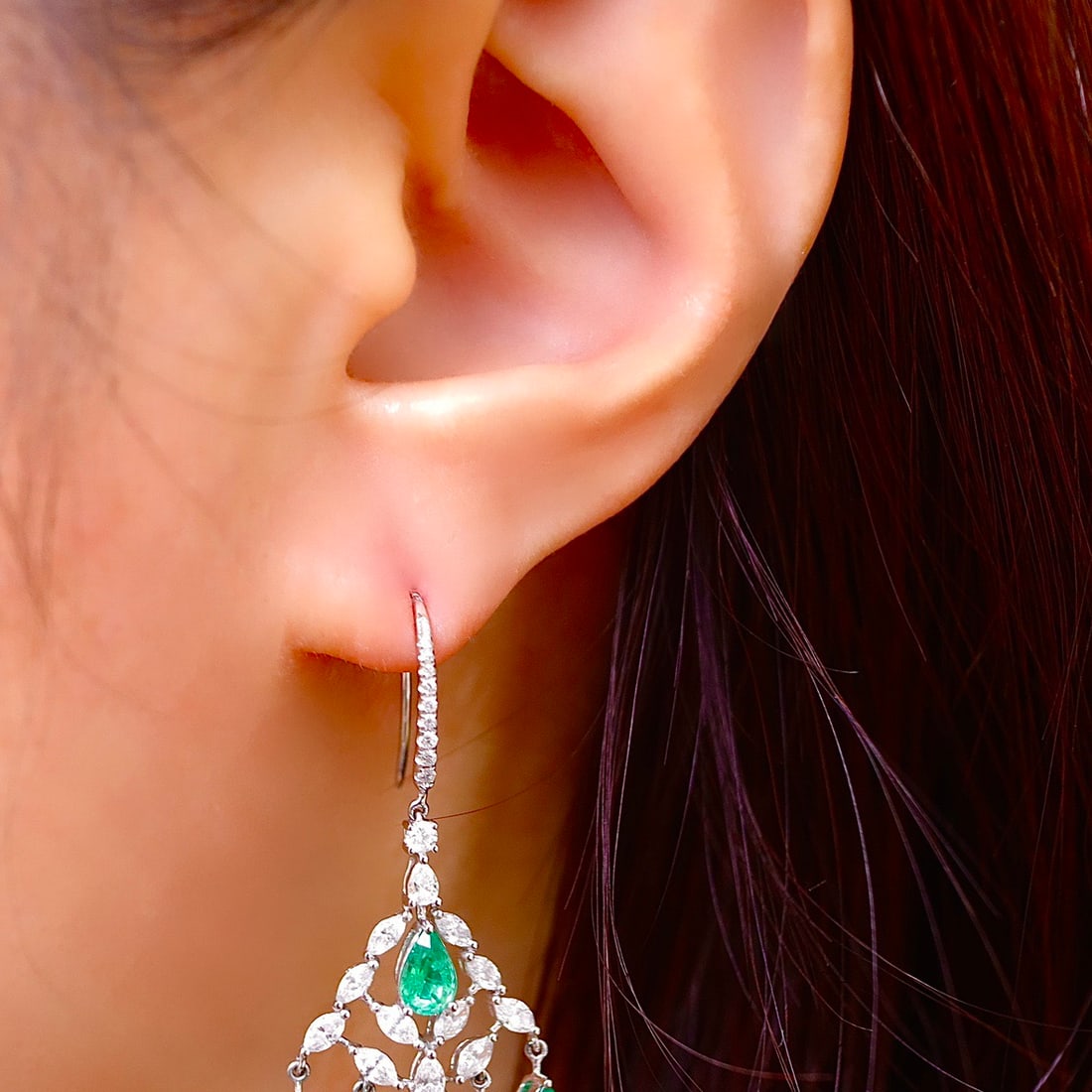 14k Gold 5.46 Ctw Natural Emerald & Diamond Earrings - 3