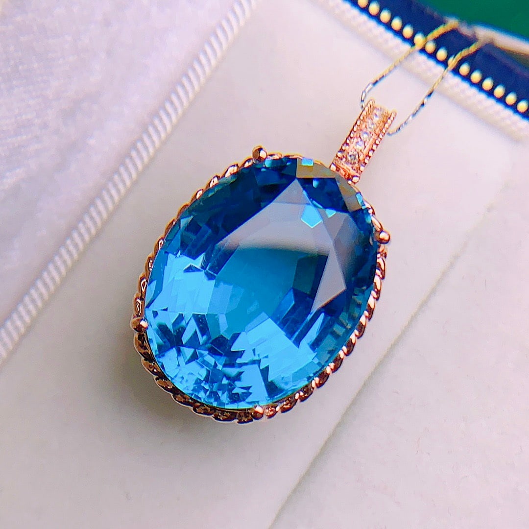 14k Gold 19.72 Ctw Natural Topaz & Diamond Pendant( Without Chain ) - 2