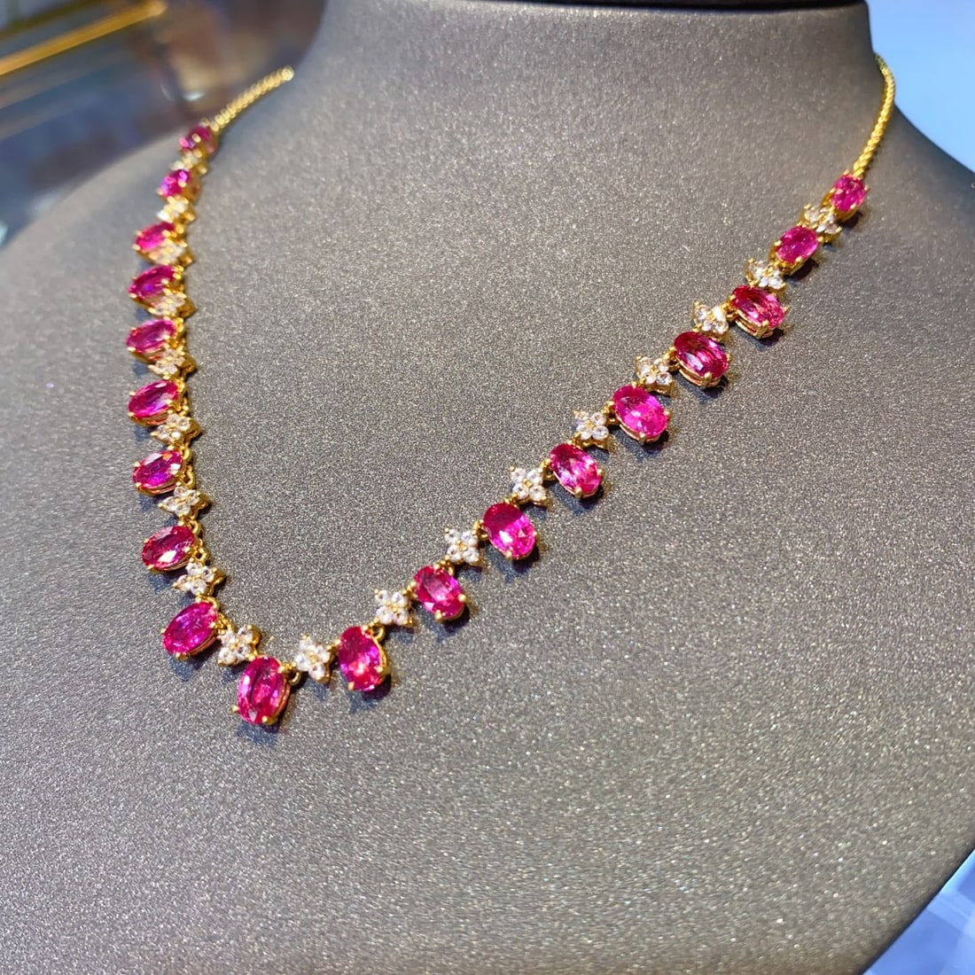 14k Gold 6.85 Ct Natural Ruby & Sapphire Necklace - 2