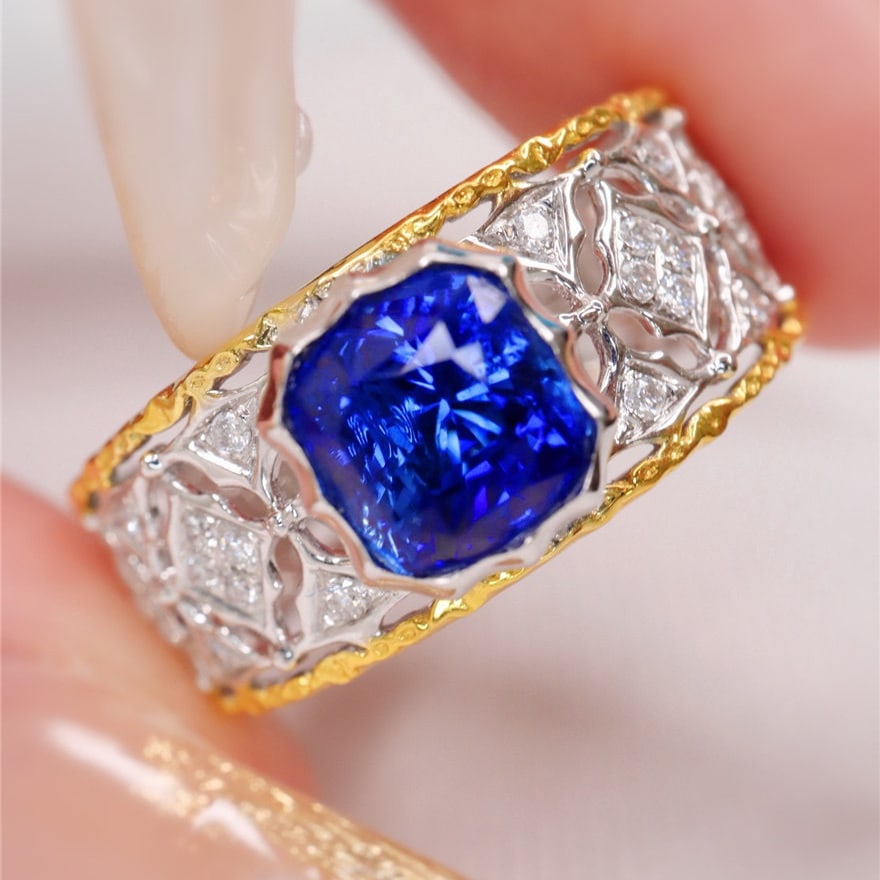 14k Gold 1.77 Ctw Natural Sapphire & Diamond Ring - 2