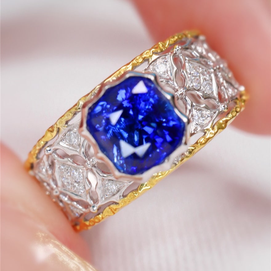 14k Gold 1.77 Ctw Natural Sapphire & Diamond Ring - 3