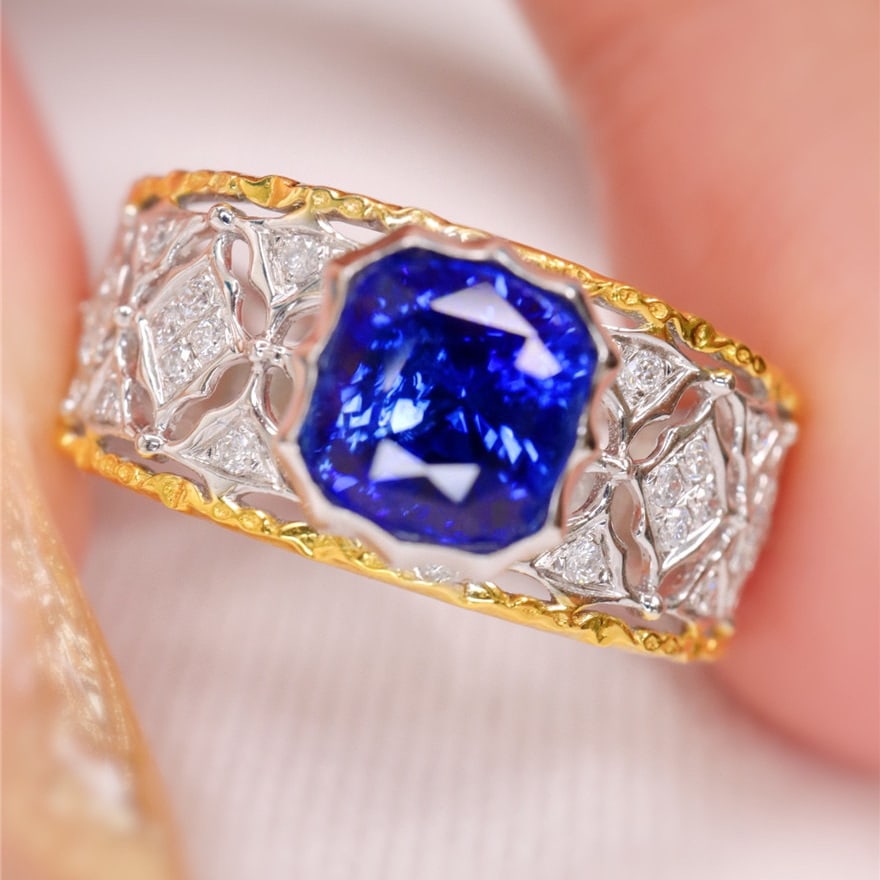 14k Gold 1.77 Ctw Natural Sapphire & Diamond Ring - 4