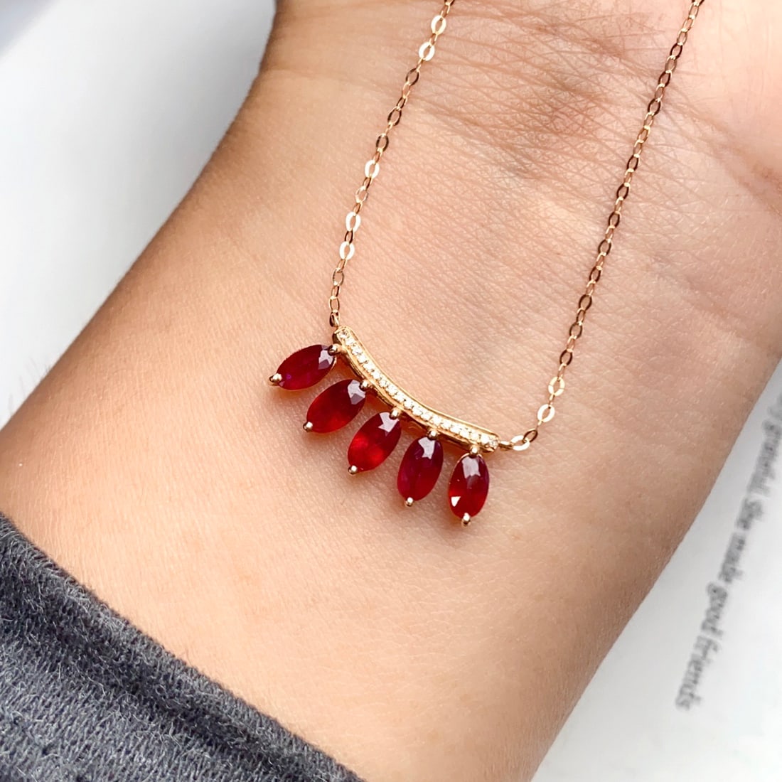 14k Gold 1.65 Ct Natural Ruby & Diamond Necklace - 6