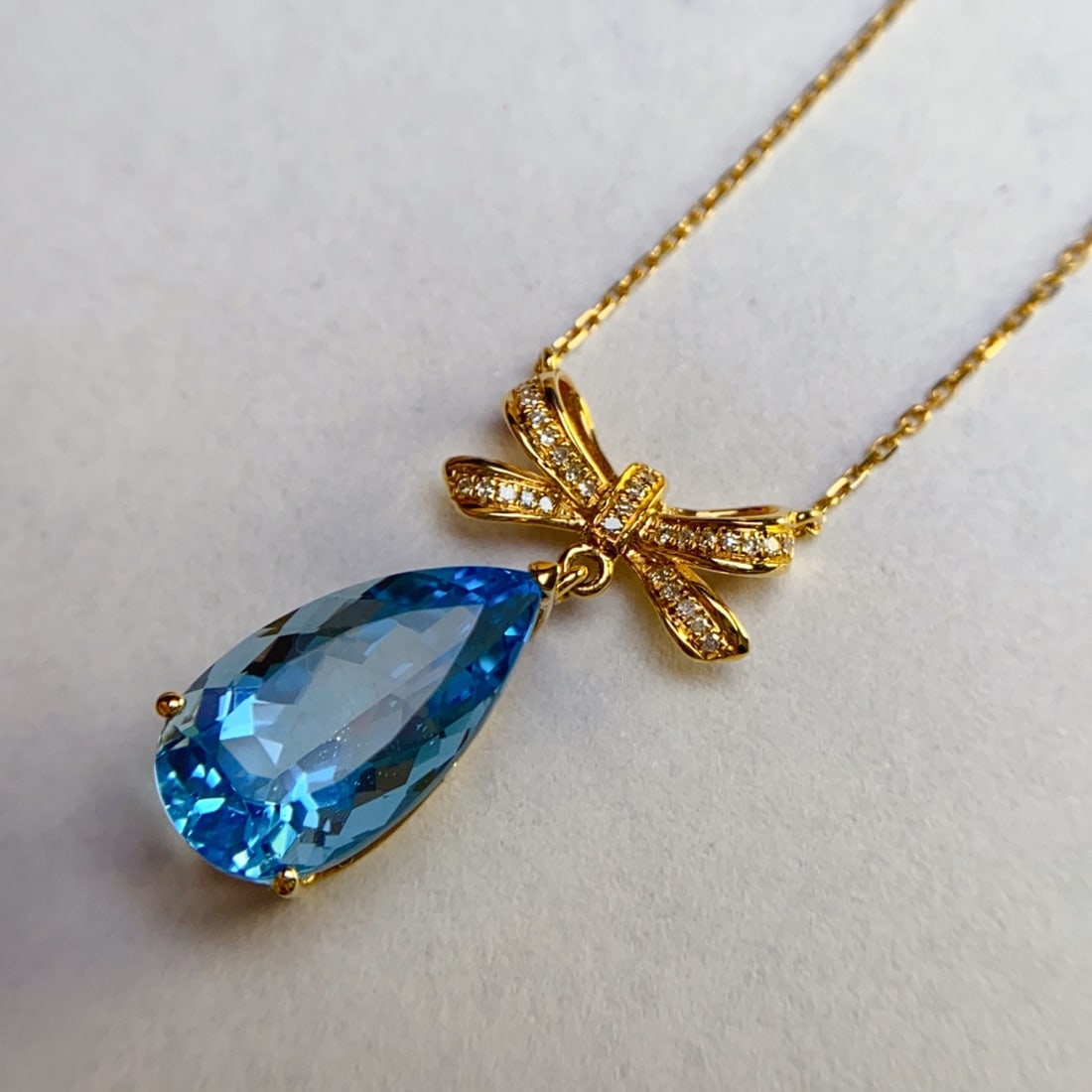 14k Gold 5.50 Ct Natural Topaz & Diamond Necklace - 2