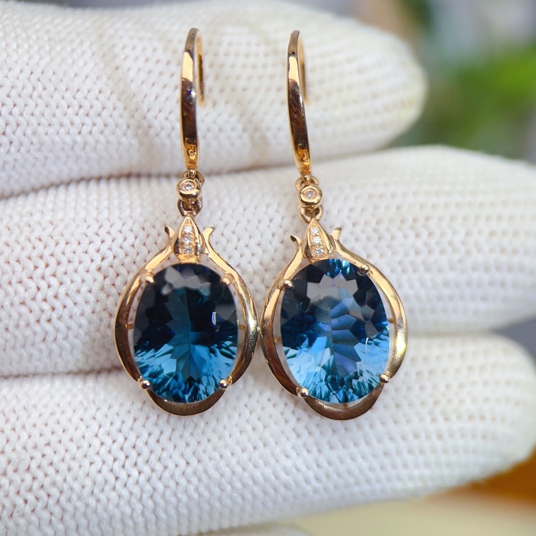 14k Gold 10.18 Ctw Natural Topaz & Diamond Earrings - 2