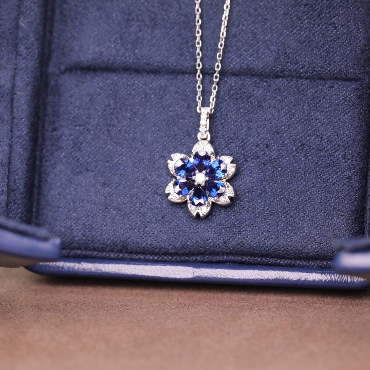 14k Gold 1.55 Ct Natural Sapphire & Diamond Necklace - 4