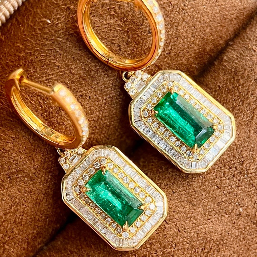 14k Gold 3.34 Ctw Natural Emerald & Diamond Earrings - 3