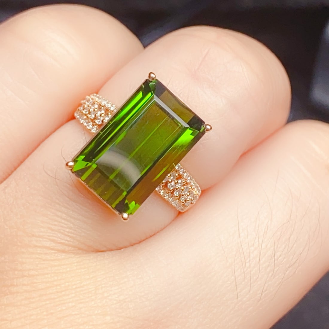 14k Gold 7.71 Ctw Natural Tourmaline & Diamond Ring - 8