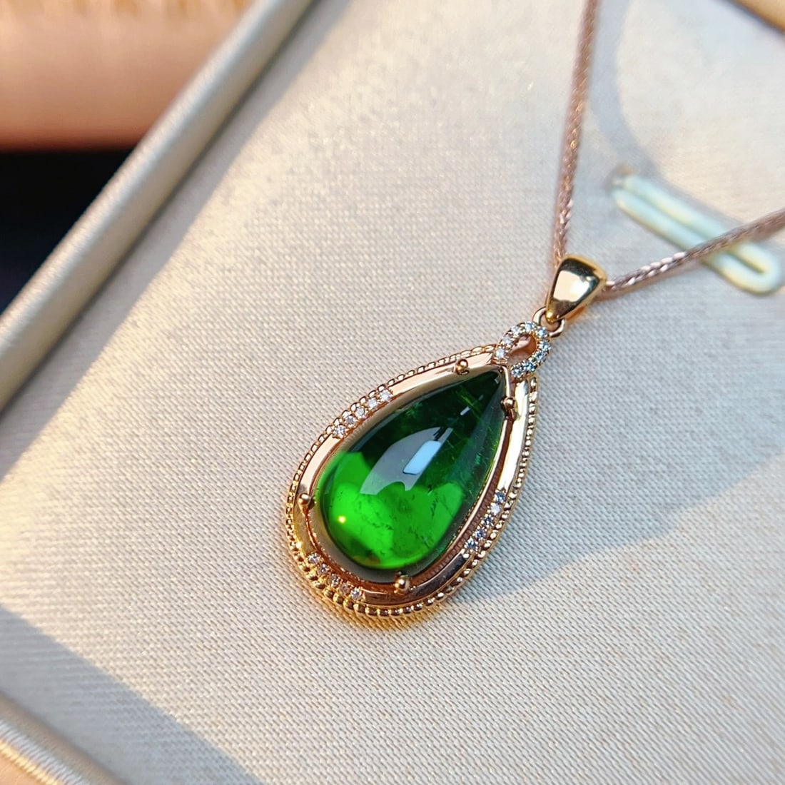 14k Gold 8.30 Ctw Natural Tourmaline & Diamond Pendant( Without Chain ) - 2