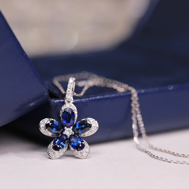 14k Gold 1.58 Ct Natural Sapphire & Diamond Pendant( Without Chain ) - 2