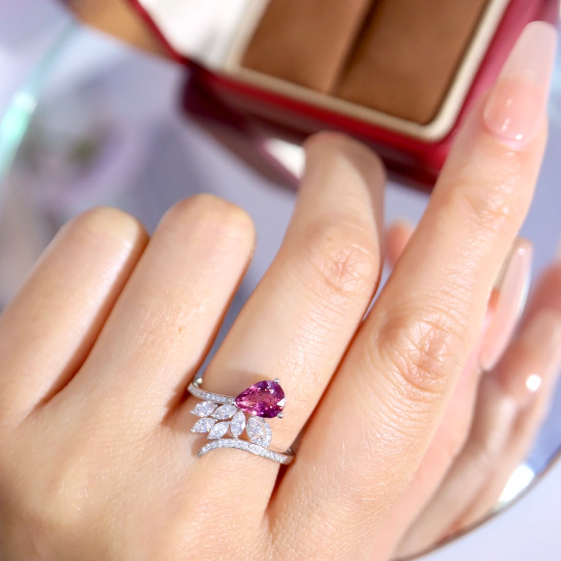 14k Gold 1.79 Ctw Natural Padparadscha Sapphire & Diamond Ring - 4