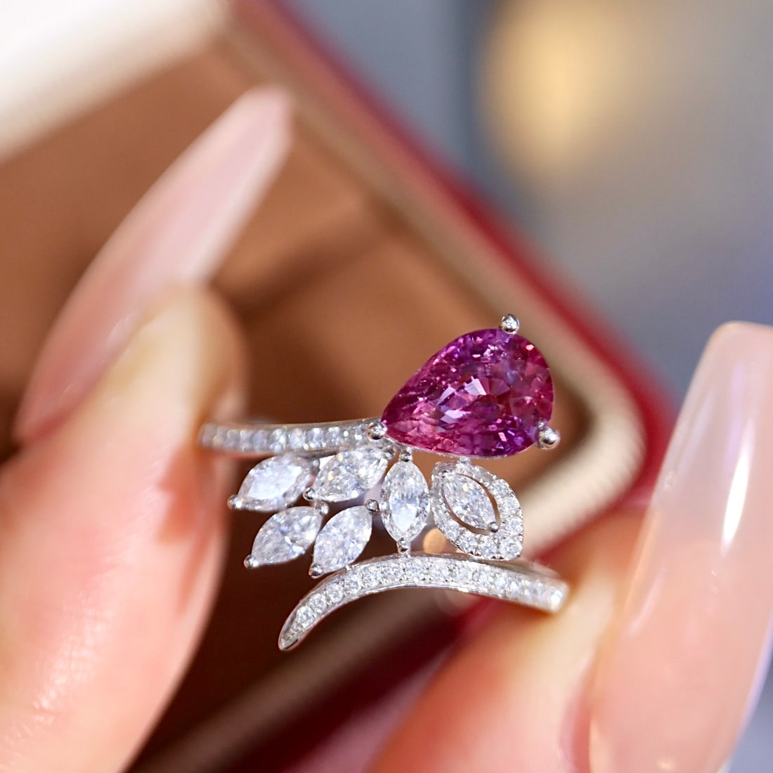 14k Gold 1.79 Ctw Natural Padparadscha Sapphire & Diamond Ring - 7