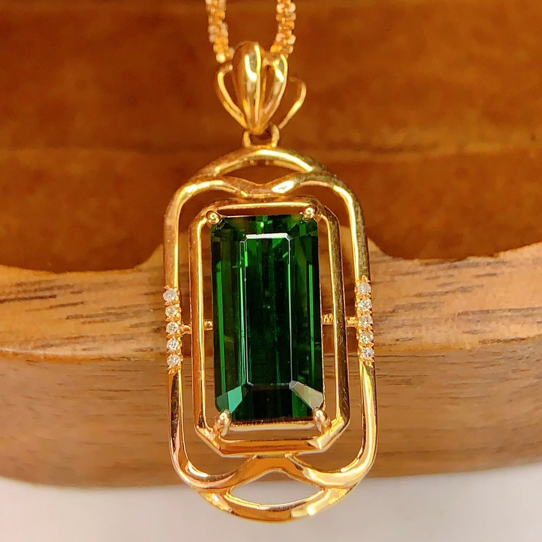 14k Gold 2.65 Ct Natural Tourmaline & Diamond Pendant( Without Chain ) - 2