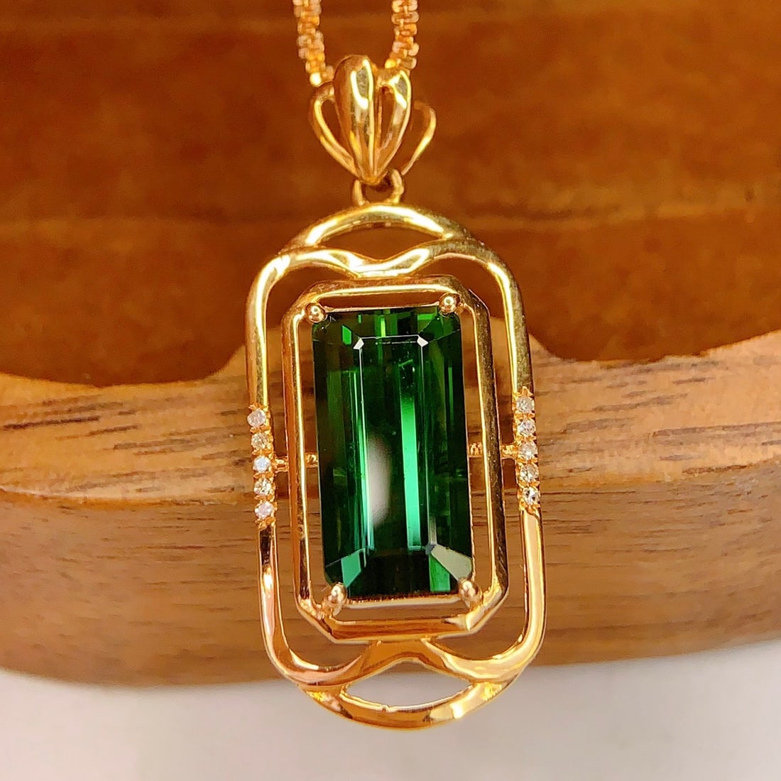 14k Gold 2.65 Ct Natural Tourmaline & Diamond Pendant( Without Chain ) - 4