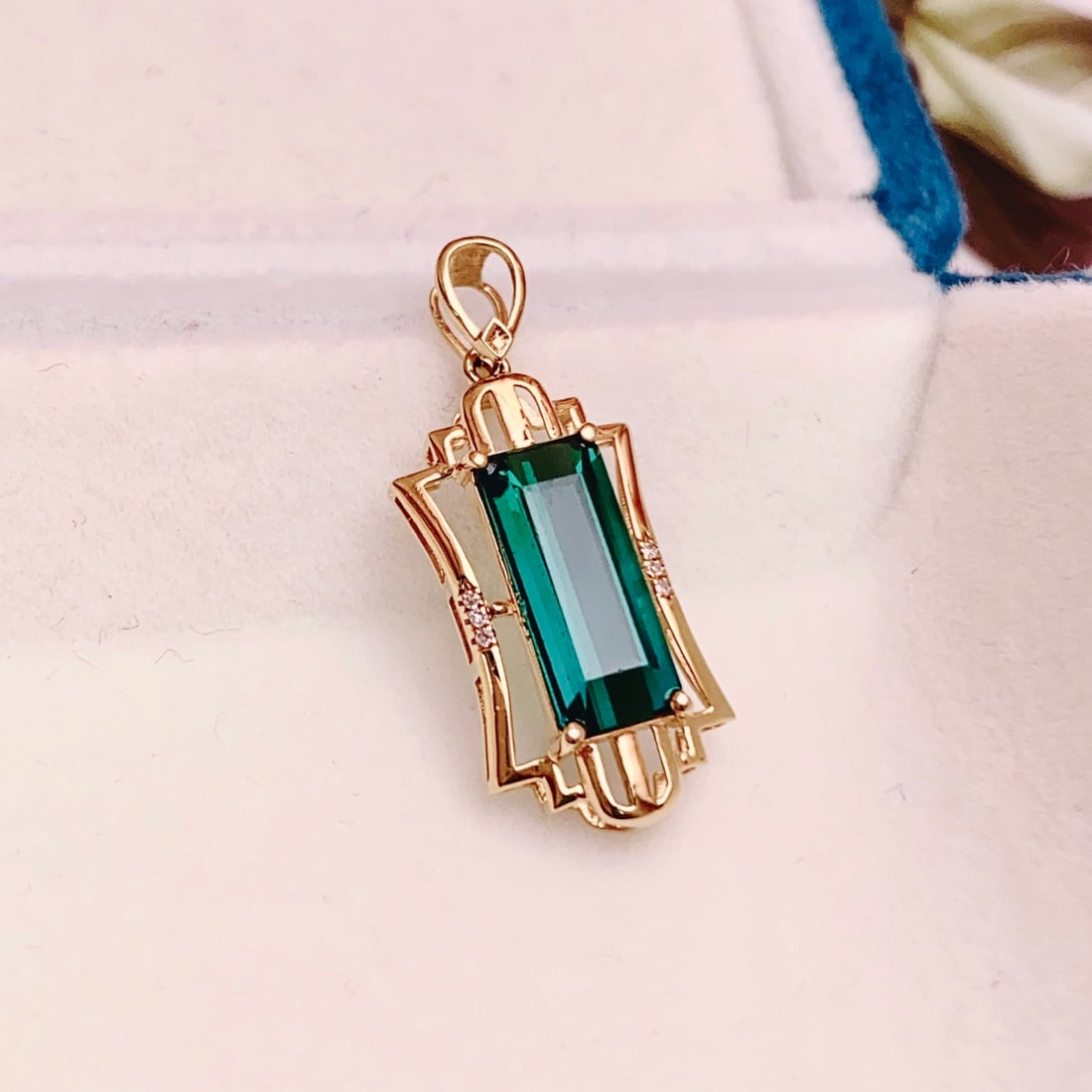 14k Gold 2.35 Ct Natural Tourmaline & Diamond Pendant( Without Chain ) - 2