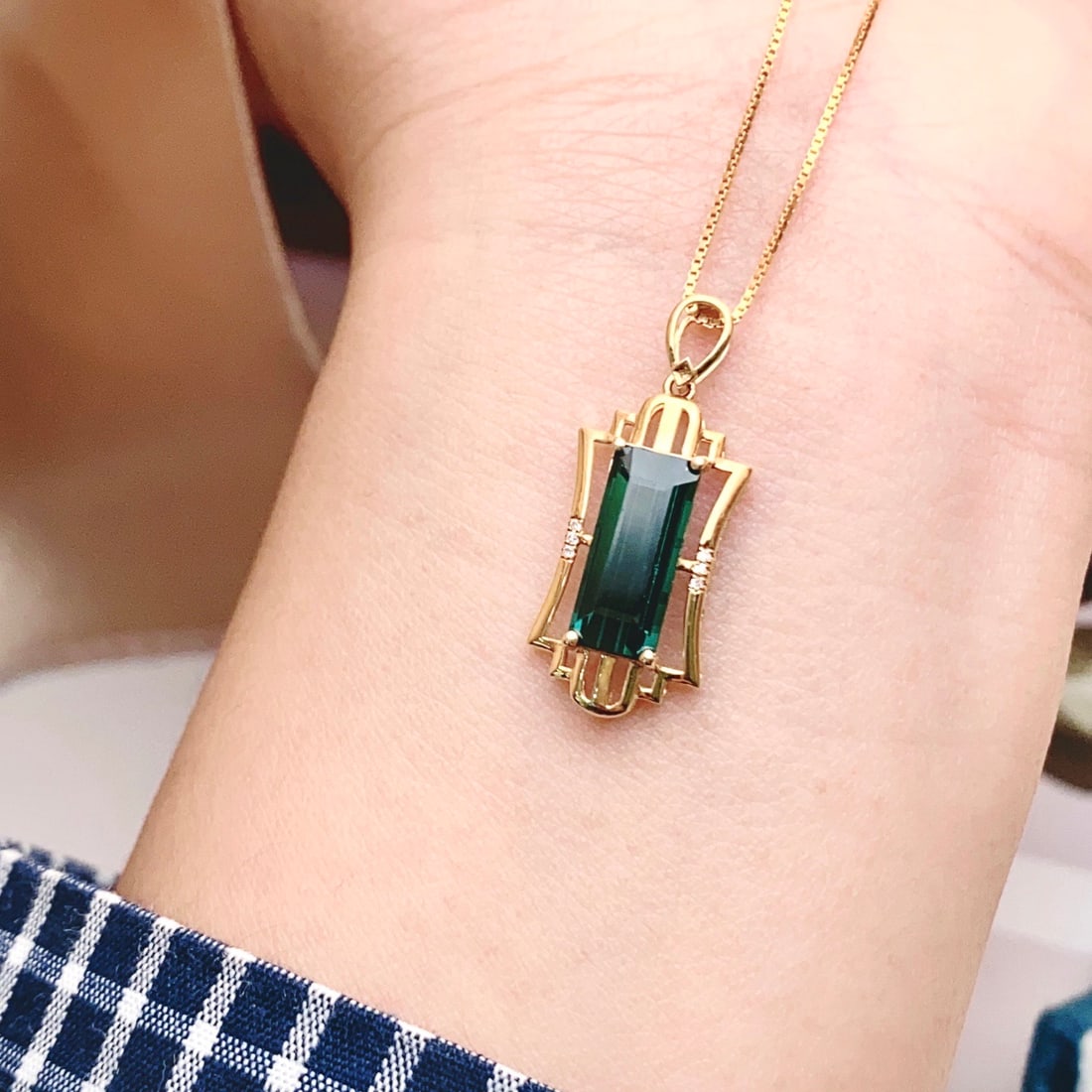 14k Gold 2.35 Ct Natural Tourmaline & Diamond Pendant( Without Chain ) - 6