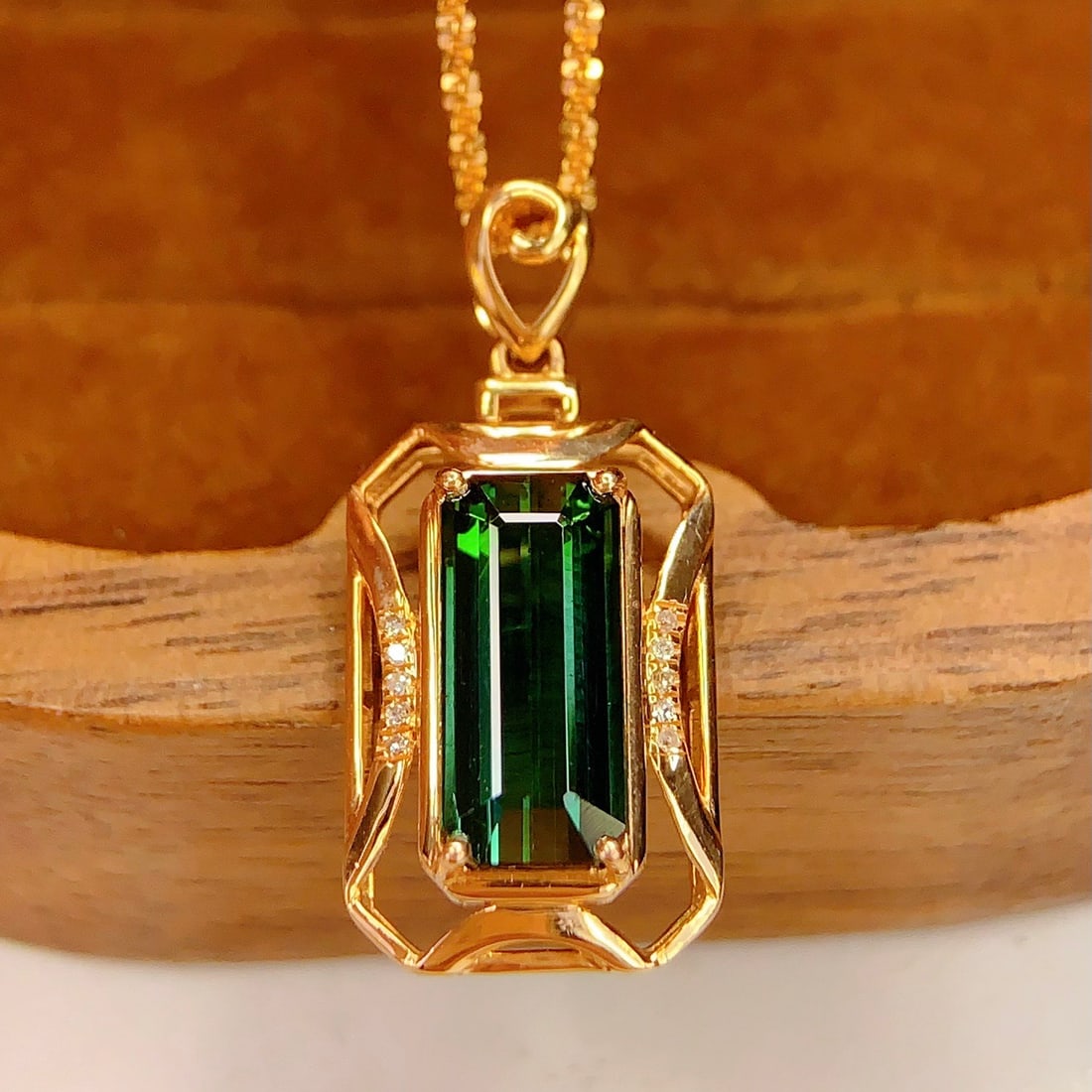 14k Gold 2.25 Ct Natural Tourmaline & Diamond Pendant( Without Chain ) - 2