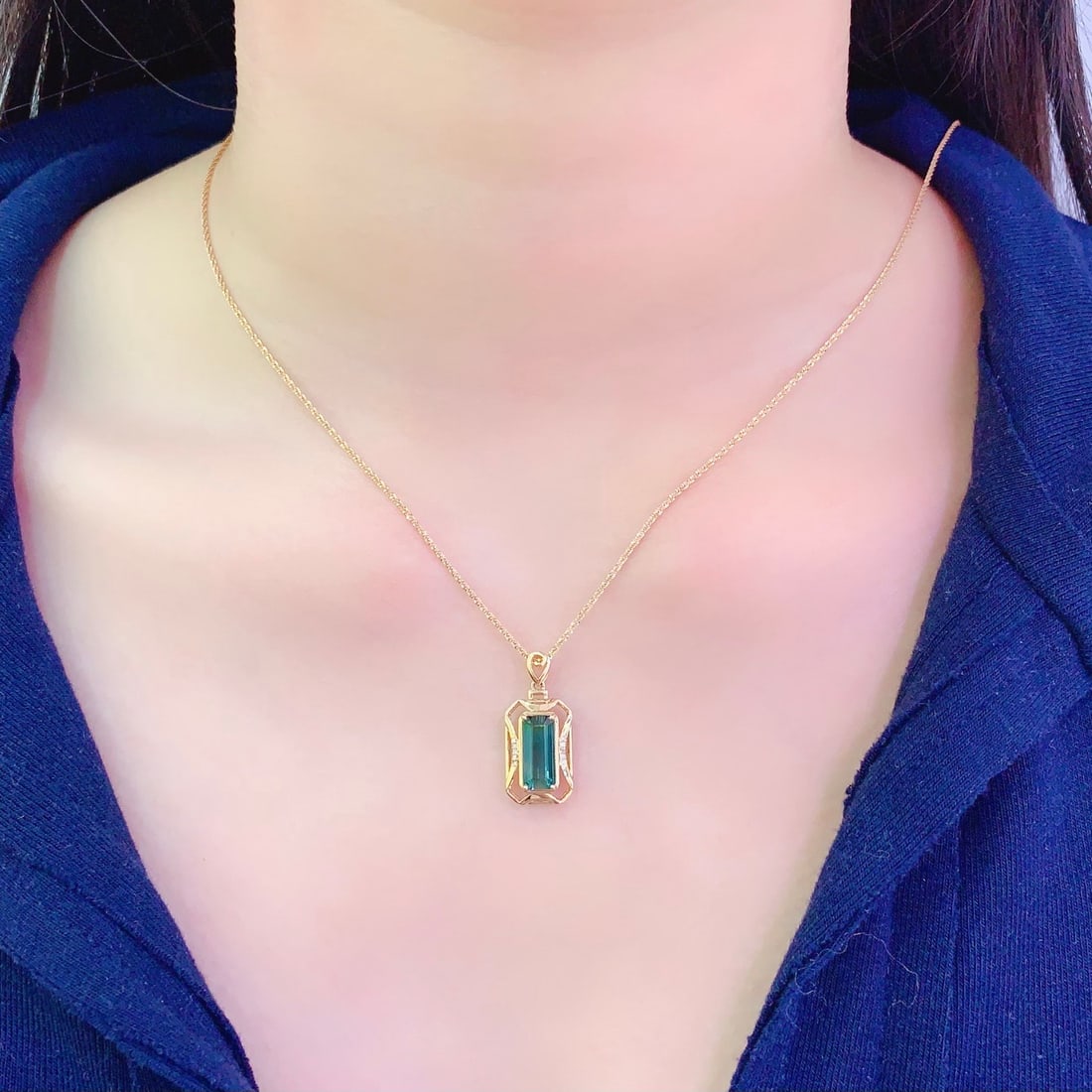 14k Gold 2.25 Ct Natural Tourmaline & Diamond Pendant( Without Chain ) - 6