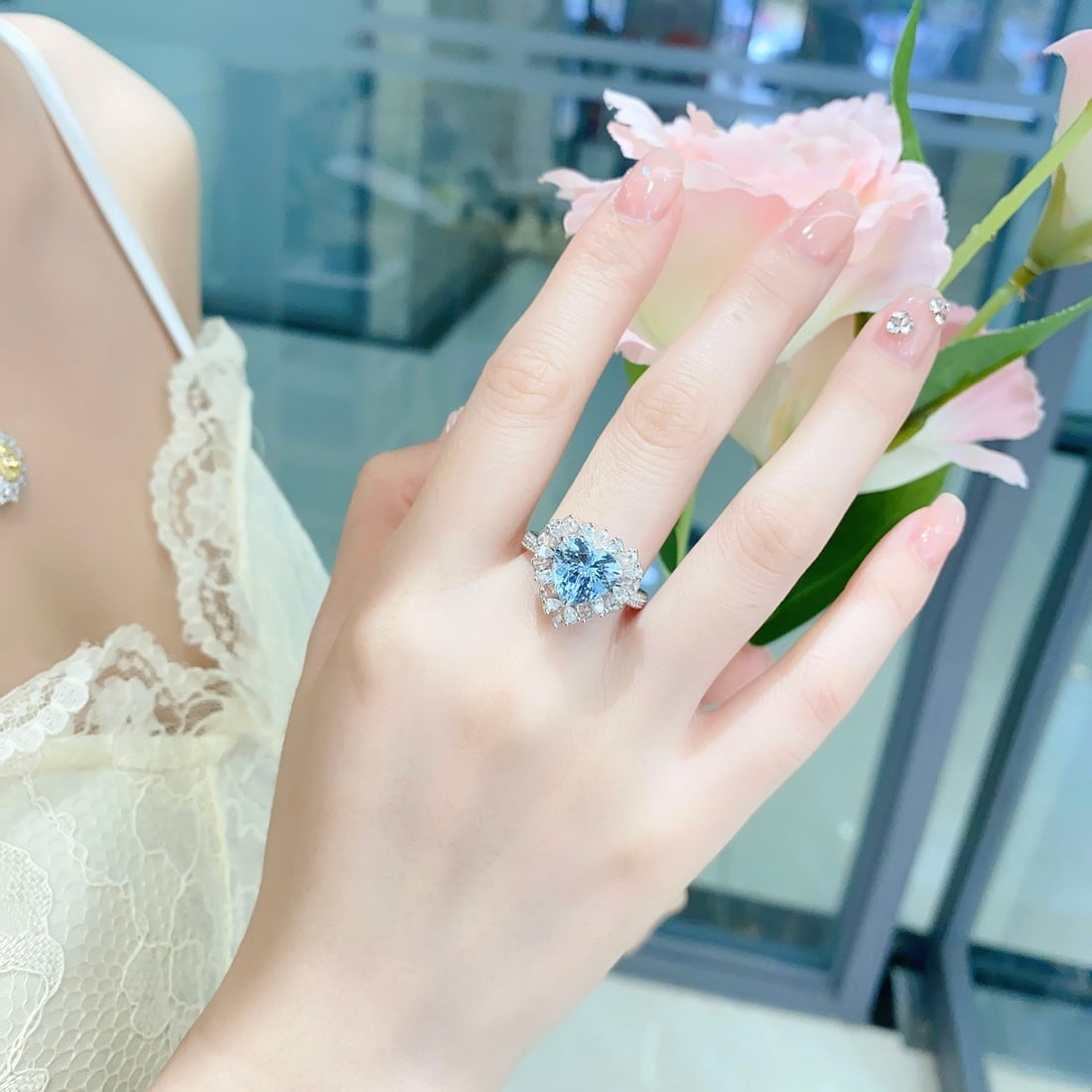 14k Gold 2.97 Ctw Natural Aquamarine & Diamond Ring - 6