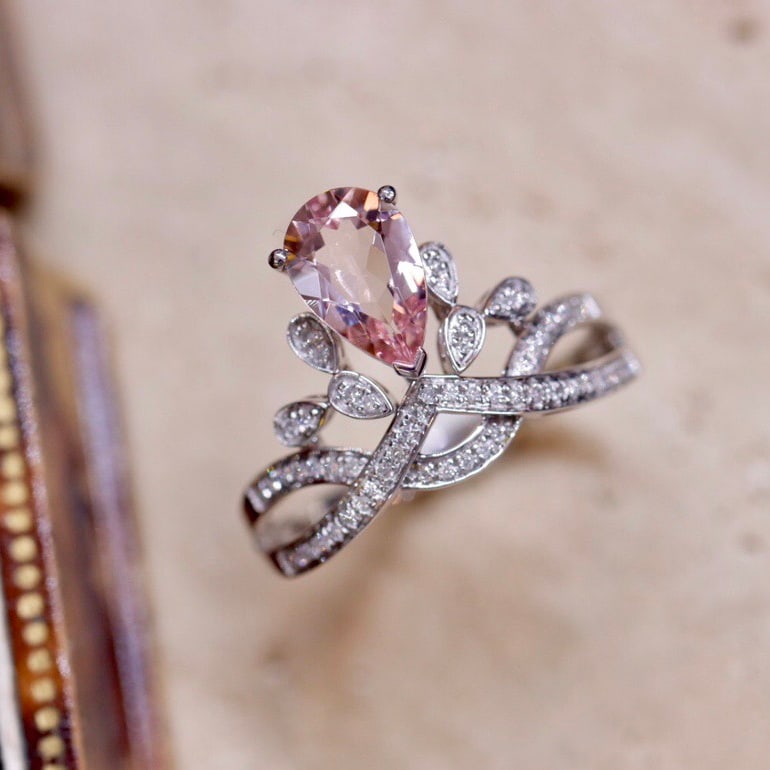 14k Gold 1.2 Ct Natural Morganite & Diamond Ring - 3