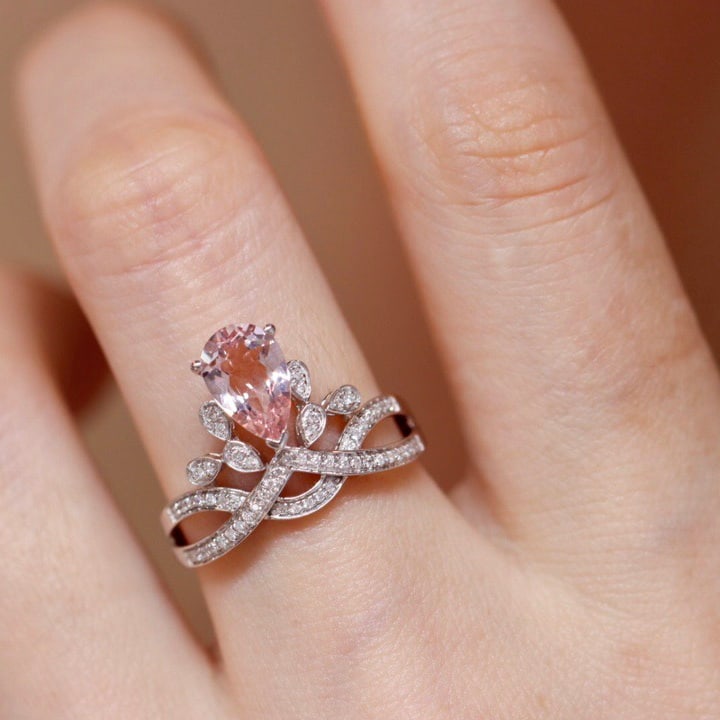 14k Gold 1.2 Ct Natural Morganite & Diamond Ring - 4