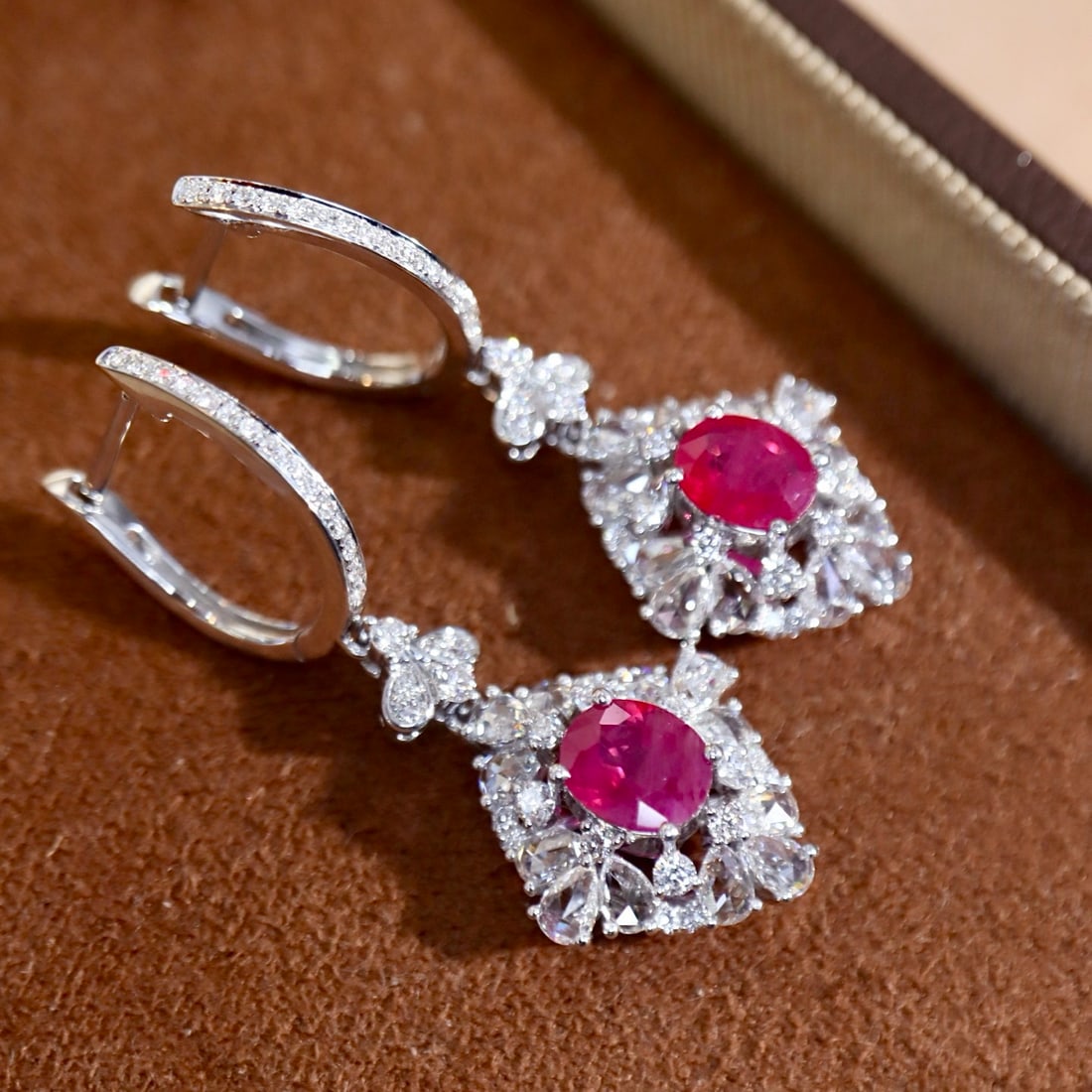 14k Gold 1.97 Ctw Natural Ruby & Diamond Earrings - 2