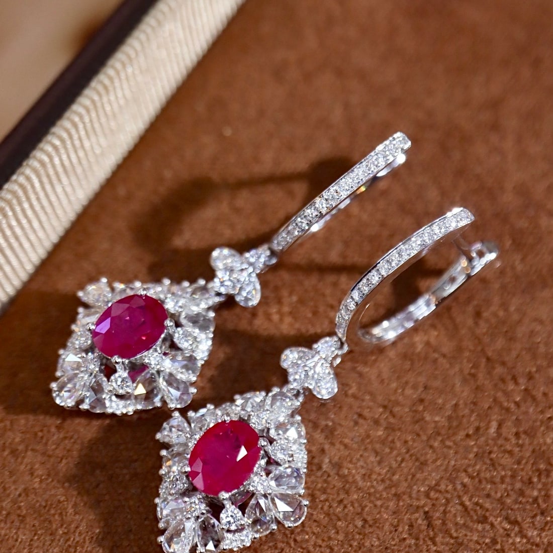 14k Gold 1.97 Ctw Natural Ruby & Diamond Earrings - 3