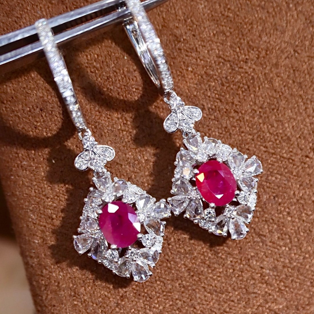 14k Gold 1.97 Ctw Natural Ruby & Diamond Earrings - 5
