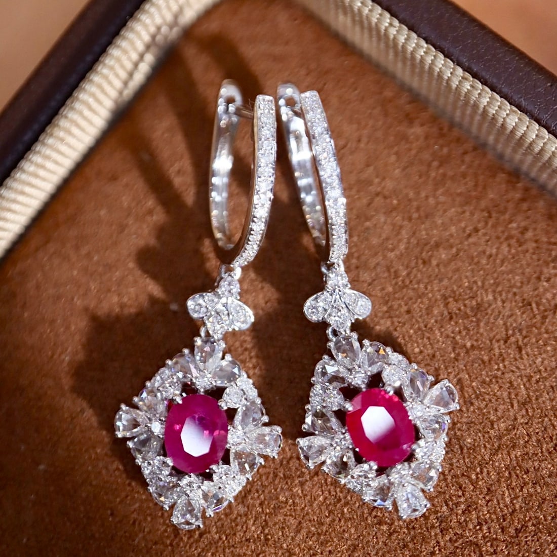 14k Gold 1.97 Ctw Natural Ruby & Diamond Earrings - 6