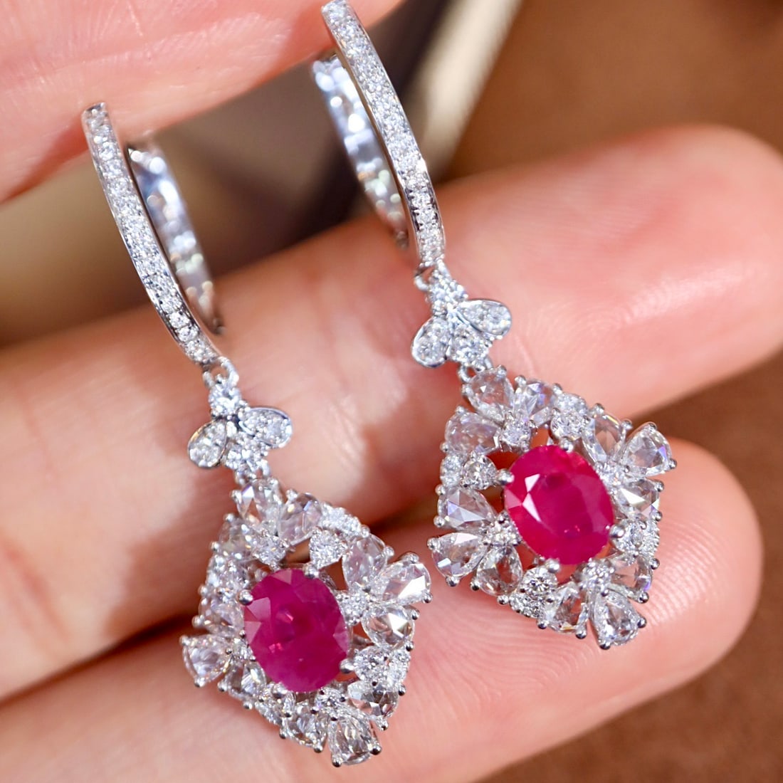 14k Gold 1.97 Ctw Natural Ruby & Diamond Earrings - 7