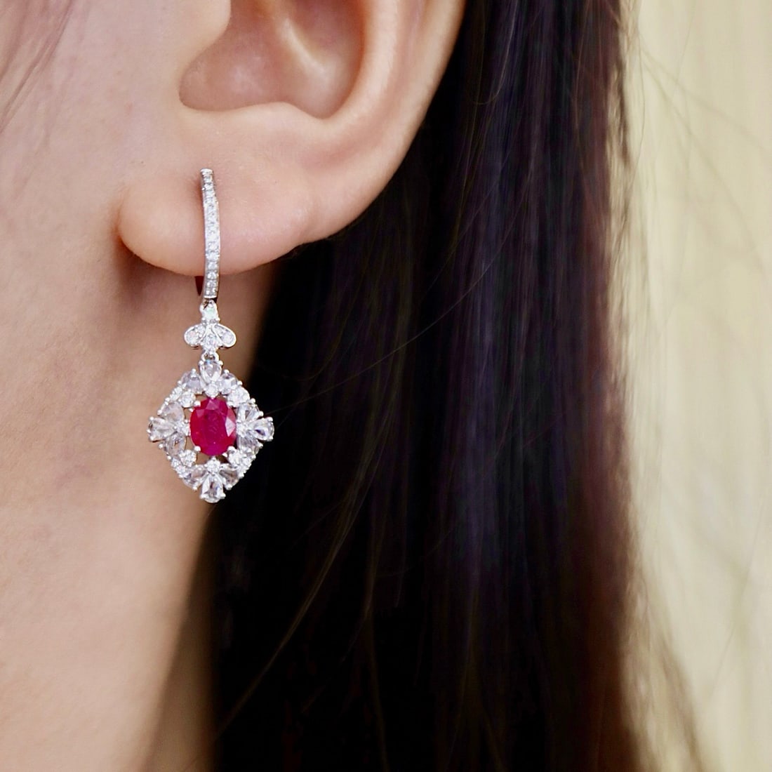 14k Gold 1.97 Ctw Natural Ruby & Diamond Earrings - 8