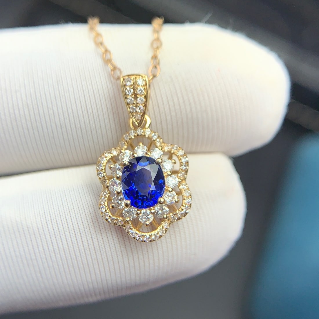14k Gold 0.6 Ct Natural Sapphire & Diamond Pendant( Without Chain ) - 4