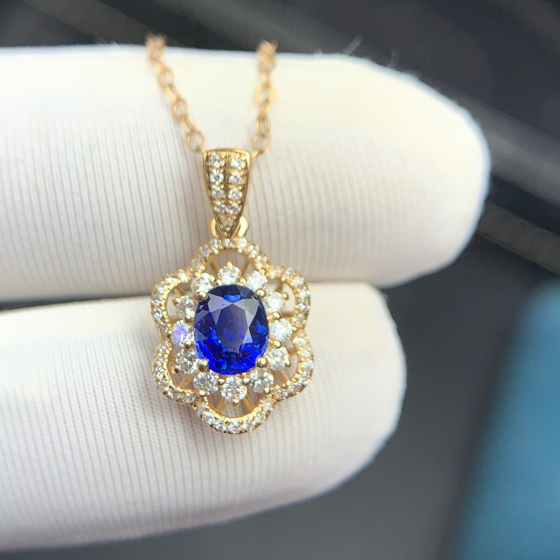 14k Gold 0.6 Ct Natural Sapphire & Diamond Pendant( Without Chain ) - 5