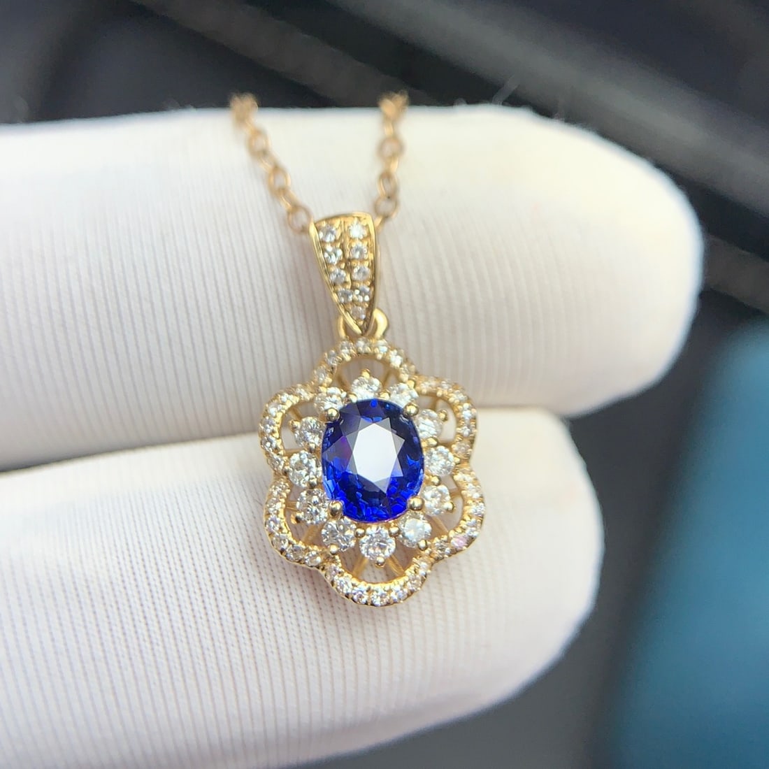 14k Gold 0.6 Ct Natural Sapphire & Diamond Pendant( Without Chain ) - 6
