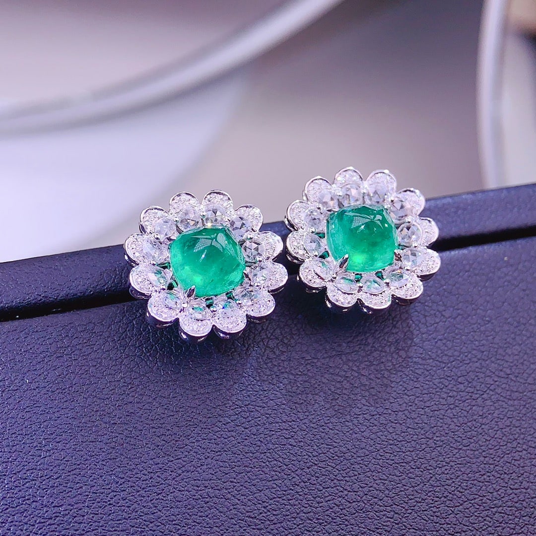 14k Gold 4.9 Ct Natural Emerald & Diamond Earrings - 6