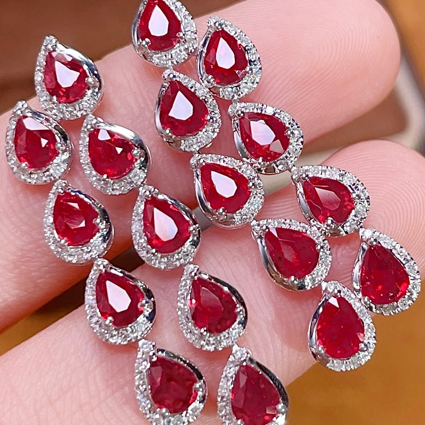 14k Gold 3.3 Ct Natural Ruby & Diamond Earrings - 2