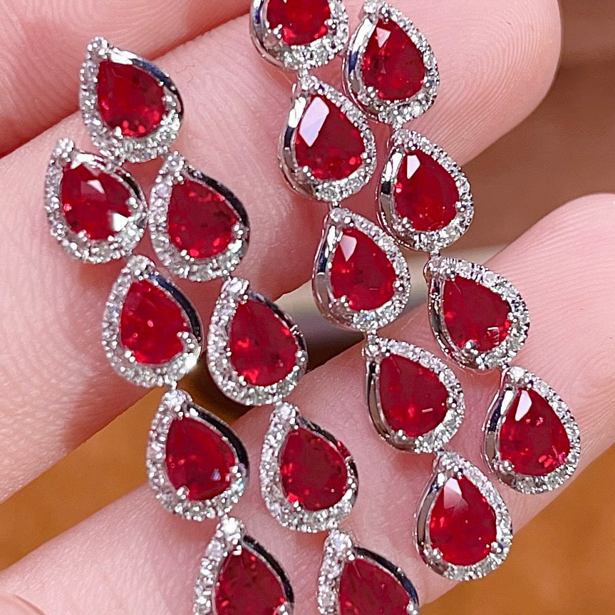 14k Gold 3.3 Ct Natural Ruby & Diamond Earrings - 3