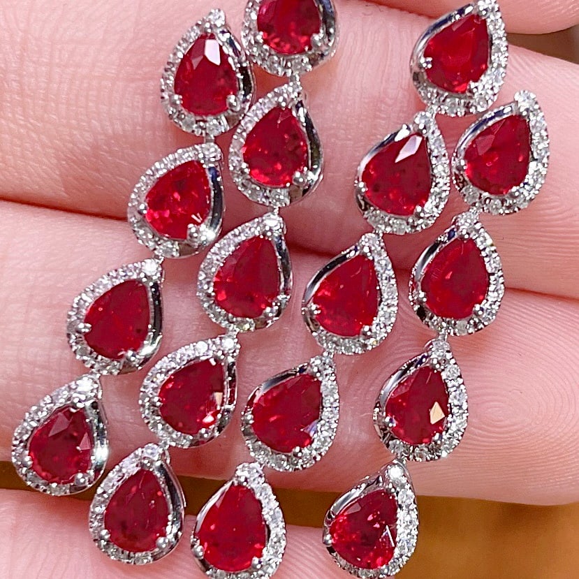 14k Gold 3.3 Ct Natural Ruby & Diamond Earrings - 4