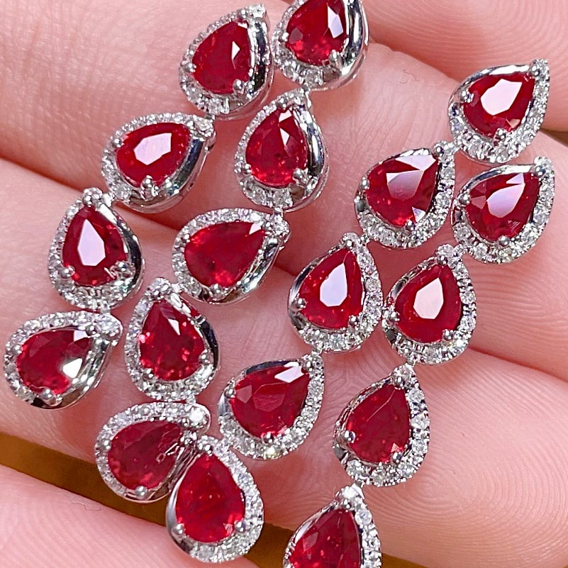 14k Gold 3.3 Ct Natural Ruby & Diamond Earrings - 5